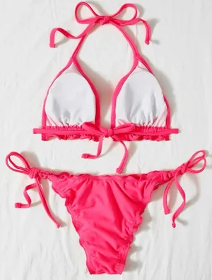 Neon pink ruffle bikini Size M thumbnail 2