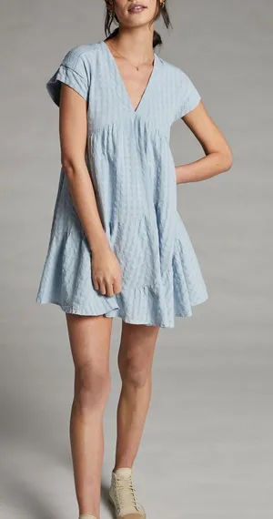 Anthropologie Maeve Juliet Tiered Tunic Dress Blue M thumbnail 1