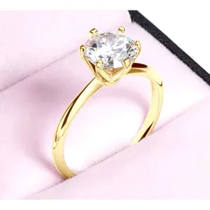 Boutique NEW 2 Ct Solitaire Simulated Diamond 14k Gold Plated S925‎ Engagement Ring thumbnail 6