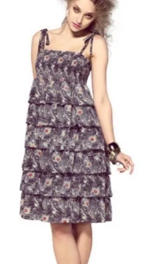 Liberty of London Target Sundress Womens Small Grey Peacock Tiered Ruffle EUC thumbnail 1