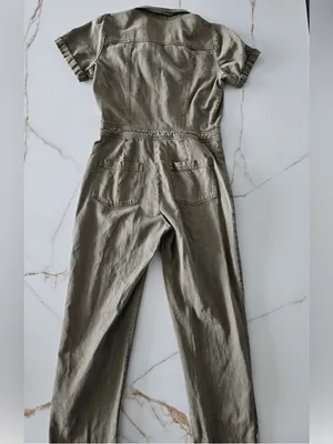 Short-Sleeve Utility Jumpsuit in Olive Green thumbnail 2