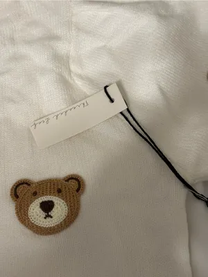 Threaded Leaf Teddy Bear Applique Knit Cardigan White NWT XL thumbnail 4