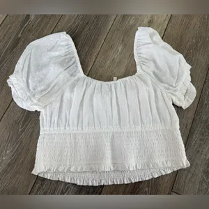 Hollister White Babydoll Smocked Blouse Crop Top thumbnail 3