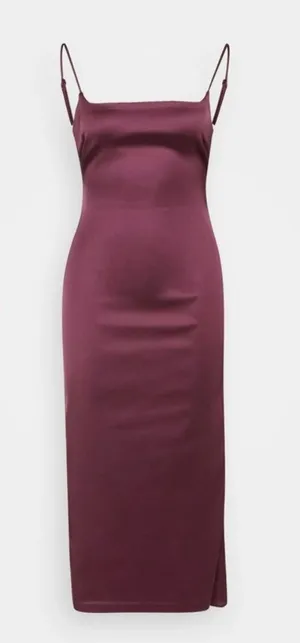 Abercrombie & Fitch Burgundy Satin Slip Midi Dress thumbnail 1