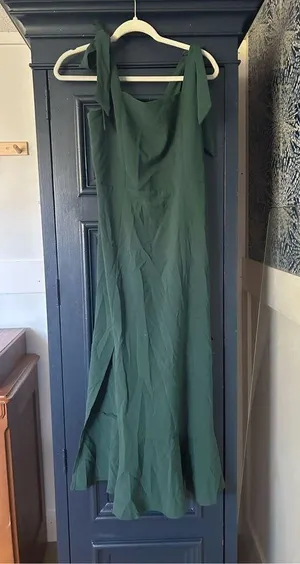 NEW Green Tie Straps Maxi Formal Party Dress with Slit XL NO BELT thumbnail 2