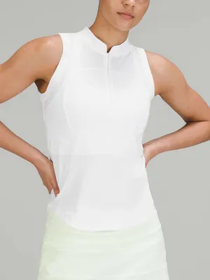 Lululemon tennis tank top Front Zipper up Mock high Neck performance White polo thumbnail 1