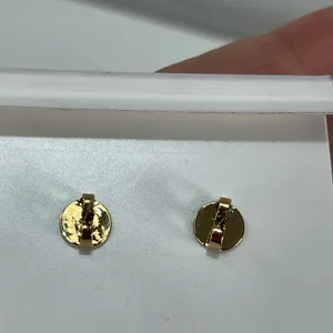 Tory Burch Black & Gold Tone Logo Stud Earrings Butterfly Closure thumbnail 3