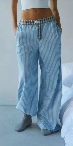 Urban Outfitters Pants cotton striped avril boxer low rise womens Blue (medium) thumbnail 1