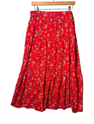 Beachlunchlounge Ramona Maxi Skirt L Aurora Red Floral Tiered Boho Cottagecore thumbnail 1