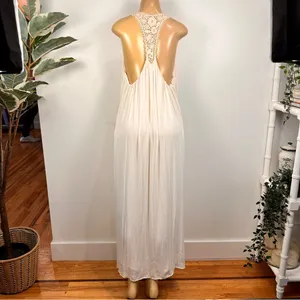 Zara Long Flowy Dress Crochet Back Sz M / L Cream Sleeveless Beach thumbnail 5