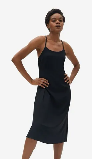 Everlane The Japanese GoWeave Cross-Back Slip Dress Sleeveless Black Size 2 thumbnail 1