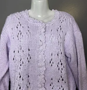 Vintage The Weathervane Cardigan Sweater Womens Medium Purple Crochet Knit thumbnail 1