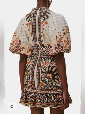 Farm Rio Flower Fan Tapestry Off-White Mini Dress Size Large. thumbnail 3