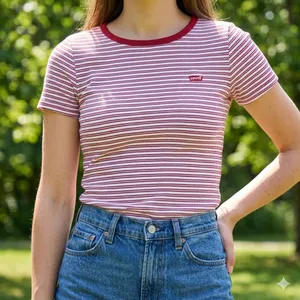 Levis The Perfect Tee Shirt Striped Ringer Short Sleeve Womens size XS Red thumbnail 1