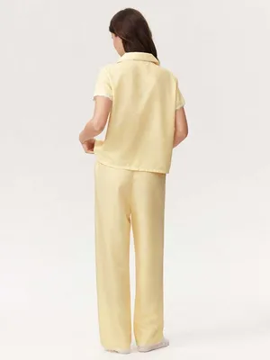 Yellow striped lace trim pajama set thumbnail 2