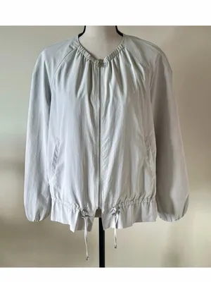 Zara Light Gray drawstring tie front peplum  Bomber windbreaker Jacket thumbnail 9