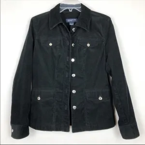 Jones New York Corduroy Black Military Button Front Jacket Womens Small Cotton thumbnail 2