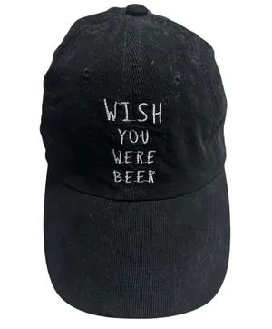 Do Everything In Love "Wish You Were Beer" Corduroy Baseball Cap One-Size Black Novelty Funny Hat thumbnail 1