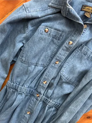 Eddie Bauer vintage button front denim long sleeve dress cotton medium thumbnail 5