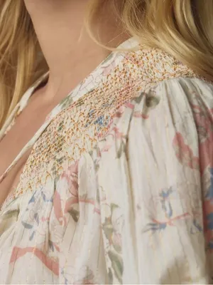 EUC Anthropologie Smocked Lurex Floral Long Sleeve Top Size Small thumbnail 4