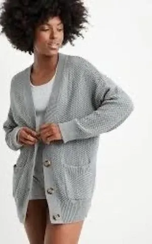 Aerie Varsity Sweater Women Medium Grey Cotton Waffle Knit Button Front Cardigan thumbnail 1