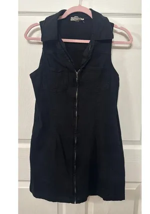 Day+Moon Black Denim Zip Front Sleeveless Dress, M thumbnail 1