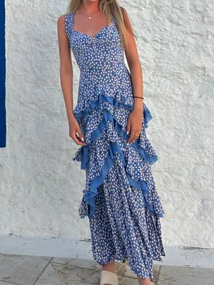 FREE PEOPLE Moon River Polka Dot Dress in Blue Size Medium thumbnail 3