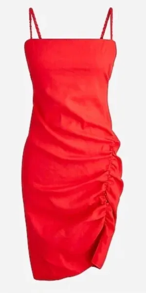 J.Crew Collection Side-Ruched Dress Stretch Linen-Viscose Blend Red Plus Size 24 thumbnail 1