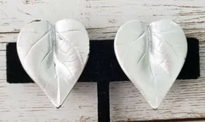 Vintage Clip On Earrings - Painted Silver Heart - 1 & 5/8" thumbnail 1