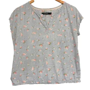 Lauren Ralph Lauren Sleep Top Womens S Blue Floral Short Sleeve Cotton Lounge thumbnail 1