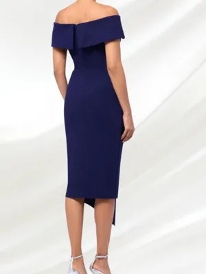 Betsy Adam Navy One-Shoulder Ruffle Sheath Dress thumbnail 2