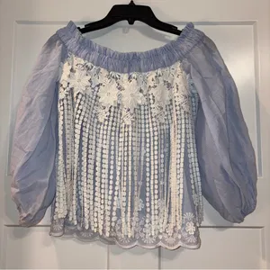 Alexis blue/white off the shoulder blouse White Lace Embroidered Small thumbnail 5