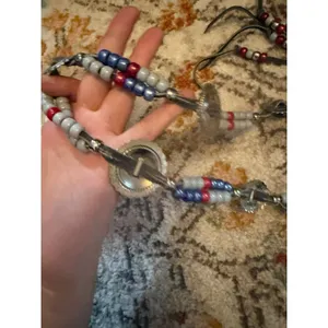 Southwestern Grey Leather Beaded Concho Belt Red White Blue Wrap Tie Waist‎ thumbnail 4