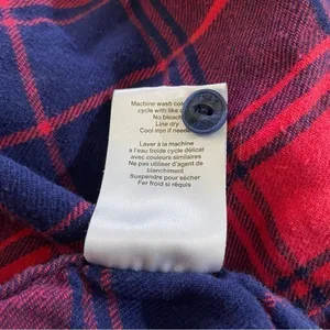 Aritzia TNA Hooded Plaid Boyfriend Fit Button Down Long Sleeve Red Navy XS thumbnail 6