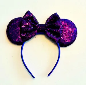 Gorgeous Purple sequins sparkling bow Minnie ears headband thumbnail 1