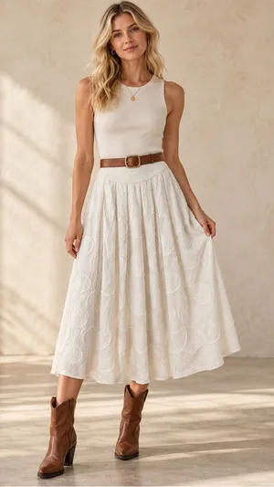 Alice + Olivia Cream Textured Circle Midi Skirt thumbnail 1