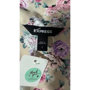 Express Womens‎ Floral Wrap Peplum Top Sleeveless Beige Pink Purple Large thumbnail 2