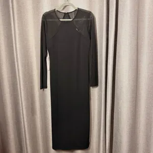 Dolan Anthropologie Dress Womens S Black NWT Mesh Yoke Long Sleeve Midi Slit thumbnail 2