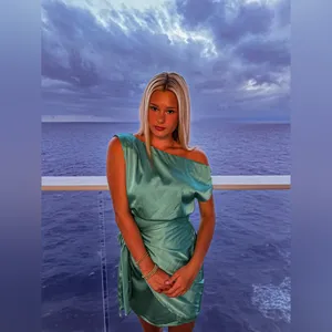 Satin One Shoulder Sleeveless Tie Waist Cocktail Party Mini Dress size small thumbnail 2