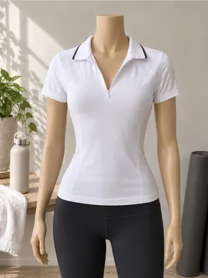 Athleta White Form Fitting Short Sleeve Half Zip Athletic Polo XS thumbnail 1
