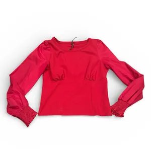 Anthropologie Red Structured Long Sleeve Cropped Blouse Top M thumbnail 4