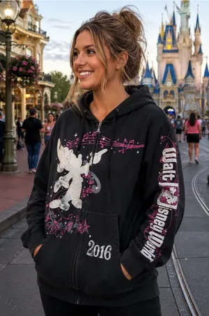 Disney Parks Authentic 2016 Fantasia Mickey Zip Hoodie Black Pink 2X Walt Disney thumbnail 1