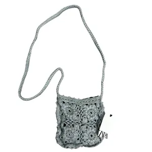 NWT Zara Mini Crossbody Purse Gray Floral Crochet Bohemian Cottagecore Artisan thumbnail 2