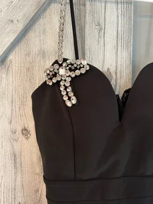 Absolutely stunning black jumpsuit with rhinestone embellishments size XL thumbnail 9