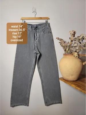 Zara Y2K Gray Wide Leg Tie-Waist Jeans Streetwear Sz 28 thumbnail 2