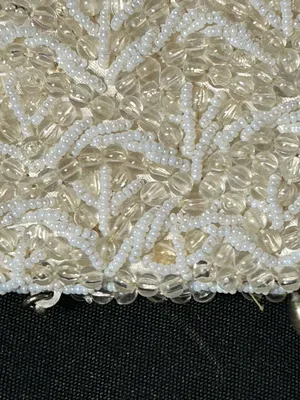 Ivory Beaded Evening Shoulder Hand Bag with Chain Strap Rhinestone Accent thumbnail 7