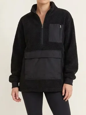 OFFLINE by Aerie Black Fleece Quarter Zip Pullover Size Large Sweater Jacket thumbnail 1