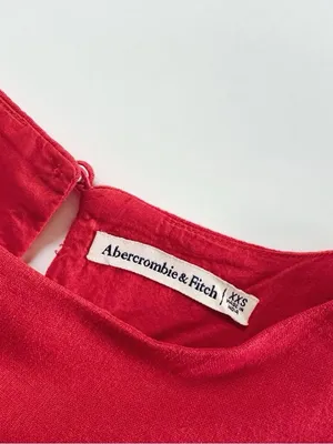 NEW Abercrombie & Fitch Women’s High-Neck Linen Blend Mini Red Dress thumbnail 7