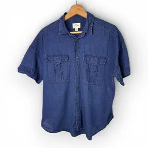 J. Crew Indigo Linen Cotton Short Sleeve Button Up Shirt Womens Small H6504 thumbnail 1