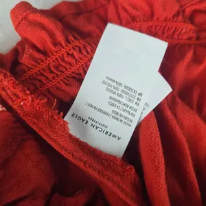 American Eagle -590 Red‎ Floral Print Long Sleeve V-Neck Ruched Blouse - Large thumbnail 4